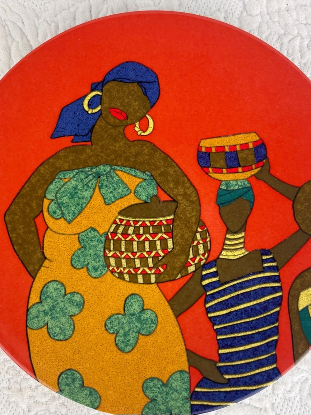 Pier 1 Stoneware ZERA Plate 8.25” African Women Native Attire Colorful